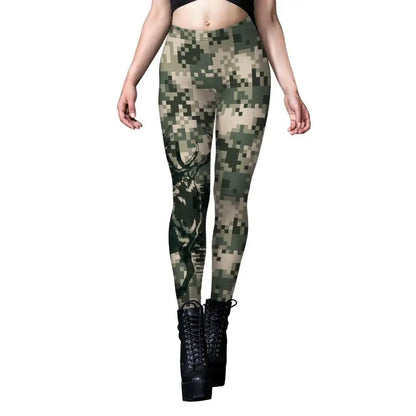 NADANBAO Leggings Women Sporty Pants Camouflage Green Star print Outdoor Hiking Fitness Workout Elastic Sexy Tights Trousers
