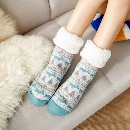 Christmas Fuzzy Socks Womens Winter Thermal Warm Floor Sock Soft Female Home Indoor Gifts Non Slip Grip Slipper Sock Fluffy