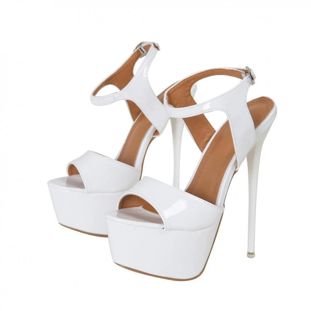 Big Size 45 46 Black Patent Leather Super High Heels Platform Sandals For Women Sexy Open Toe  Shoes Pumps Party