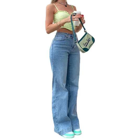 Jeans Women Straight Pants 2025 Streetwear Mid Waist Distressed Washed Mom Jenas Floor Length Vintage Basics Trousers Denim.