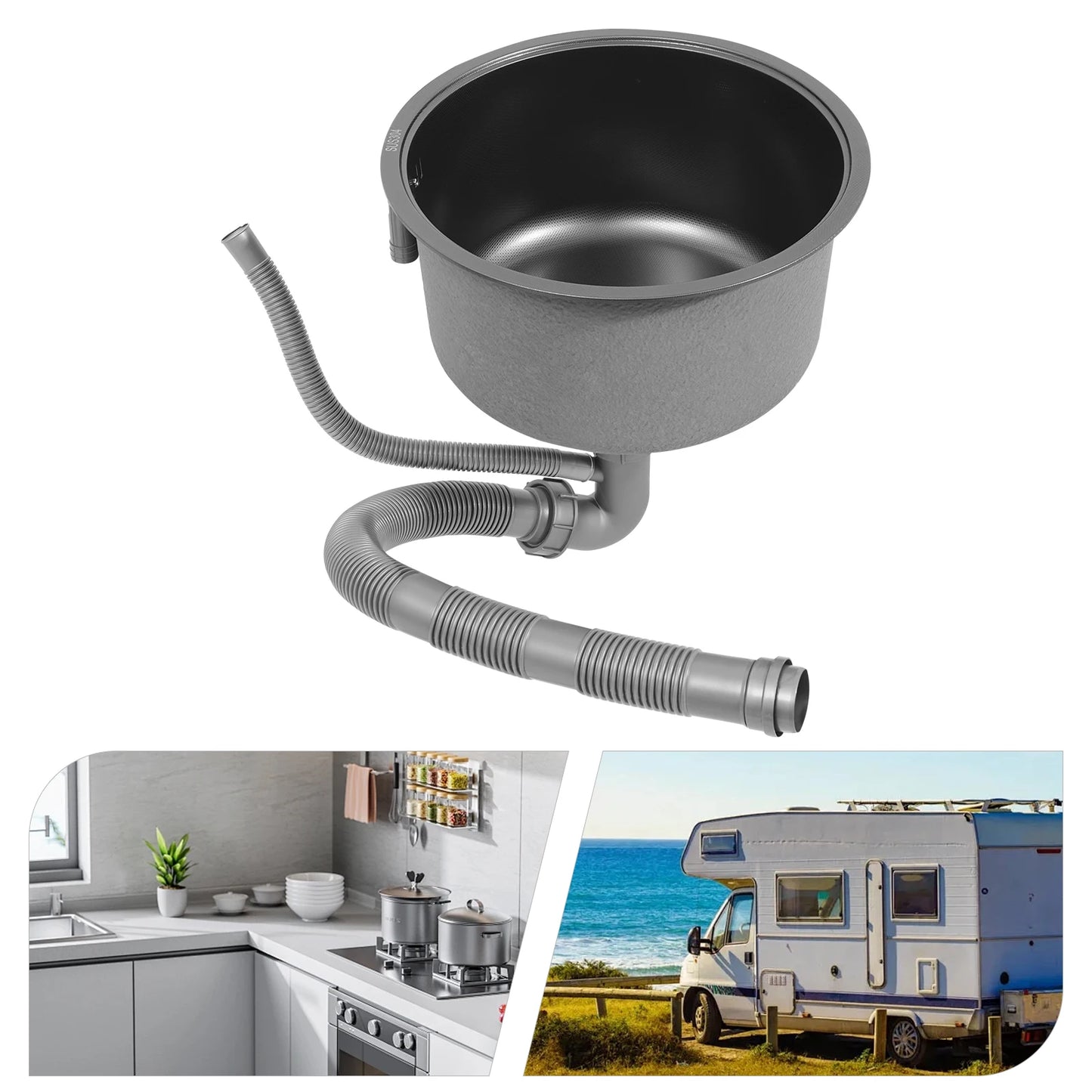 Rundes Küchenspüle aus Edelstahl 304, hitzebeständiges Küchenspüle, Einzelbecken, schnelle Entwässerung zum Geschirrspülen von Gemüse