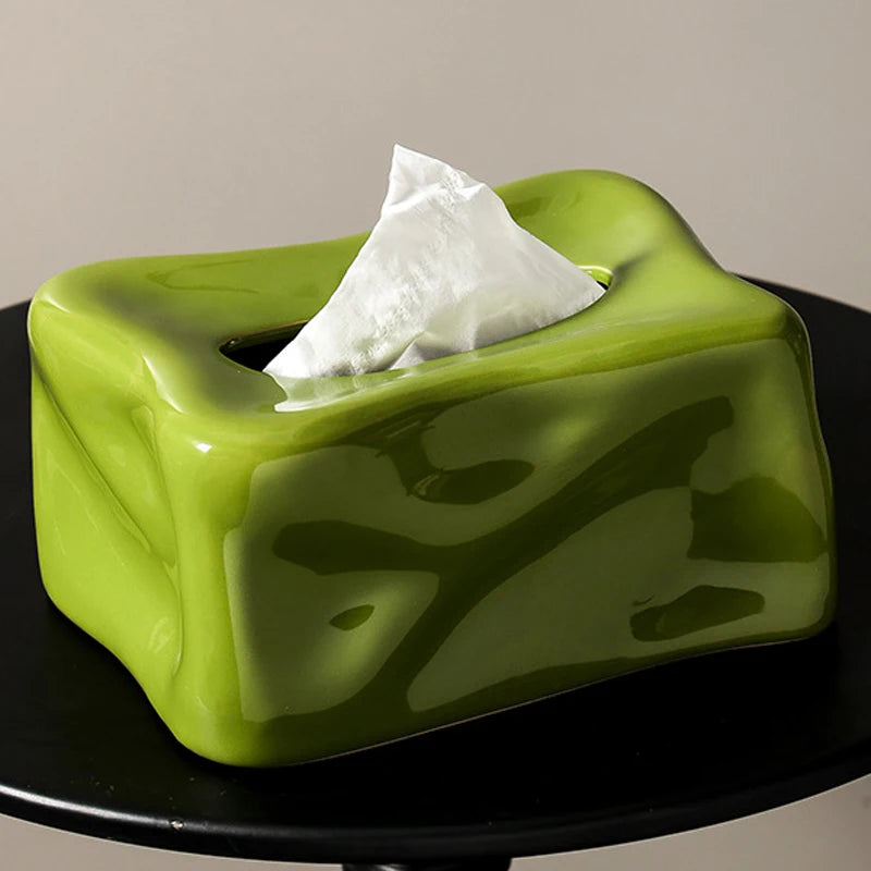 Light Luxury Olive Green Ceramic Tissue Box Bathroom Tissue Box Household Living Room Coffee Table Desktop Ornaments Home Decor.