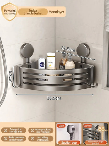 Badezimmer-Aufbewahrungsregal, Saugnapf, perforationsfreies Badezimmer, dreieckiger Toilettenwaschbehälter, Eck-Badezimmer-Aufbewahrungsregal