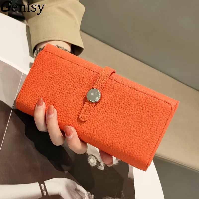 Genuine Leather Wallet Women Long Clutch Fashion Luxury Brand Ladies Purses Card Holder Zipper Coin Pocket High Quality Billfold.