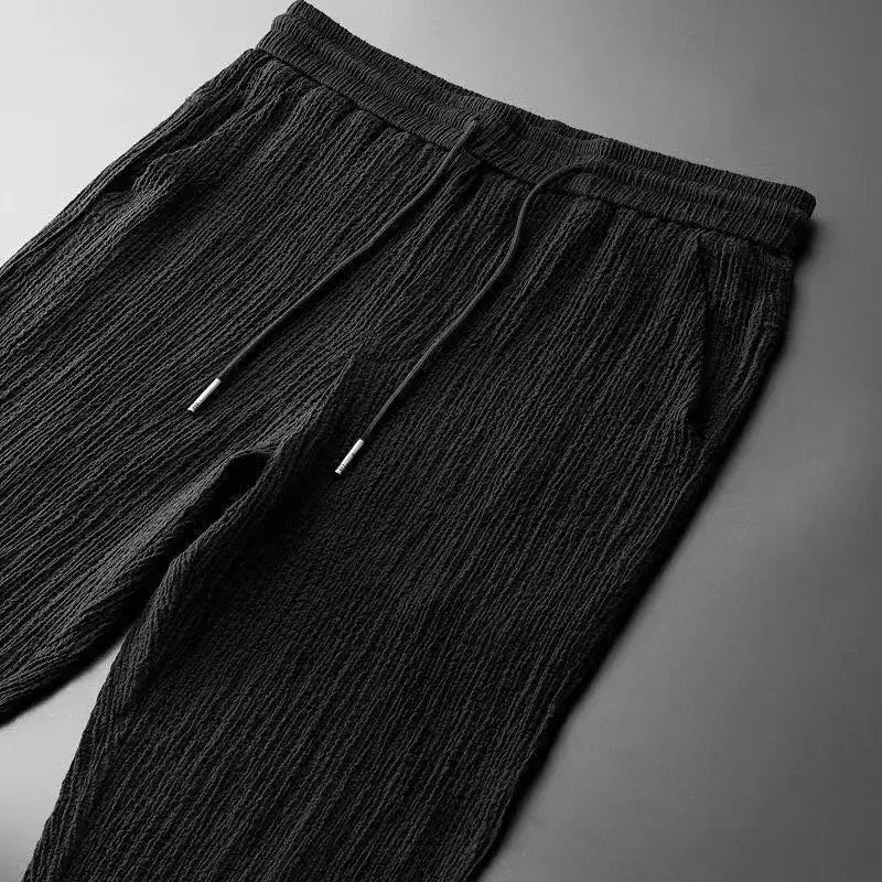 Summer Lightweight Pleated Cotton Casual Sports Set Men's Thin Comfortable Breathable Fashionable Collar Short Sleeve Two-Piece