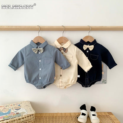 Neugeborenen Baby Prinz Sommer volle Hülse Fliege Gentleman Stil Outfits Infant Kinder Overalls Baumwolle Kleidung Mode Bodys.