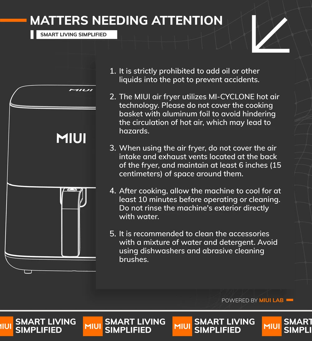 MIUI Air Fryer 5L, Electric Hot Fryer Oven Oilless Cooker with Touch Control & Nonstick Basket & Visible Window, Family Size.