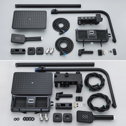 Black Thermostatic Shower Faucet Set For Bathroom Smart Display Hot Cold Water Mixer Tap Wall Mounted Rainfall System With Bidet
