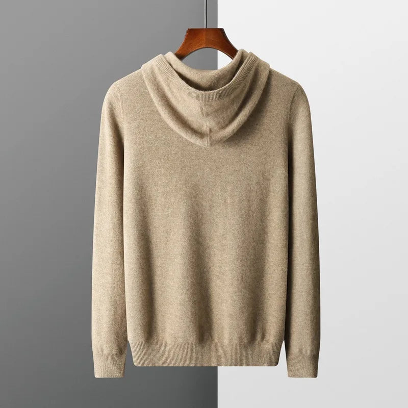 Autumn Winter New Merino Sweater Men's 100% Wool Hooded Collar Knitted Pullover Casual long Sleeved Hoodie.