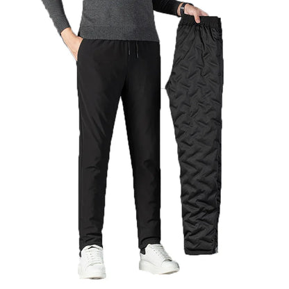 Men's Winter Down Pants 90% Goose Down Warm Fleece Lined Casual Trousers Elastic Waist  Pantalones Hombre Calça Casual PT-587.