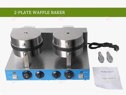GZZT Commercial Double Head Waffle Maker 4-Piece Non-stick 2000W Adjustable Temperature 50-300℃ High-Efficiency Snack Machine.