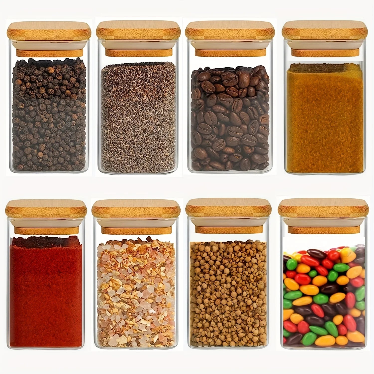 1/2/4/8pcs, 10oz Glass Jars With Airtight Lids, Candy Jars, Food Storage Containers With Bamboo Lids, Clear Jars.