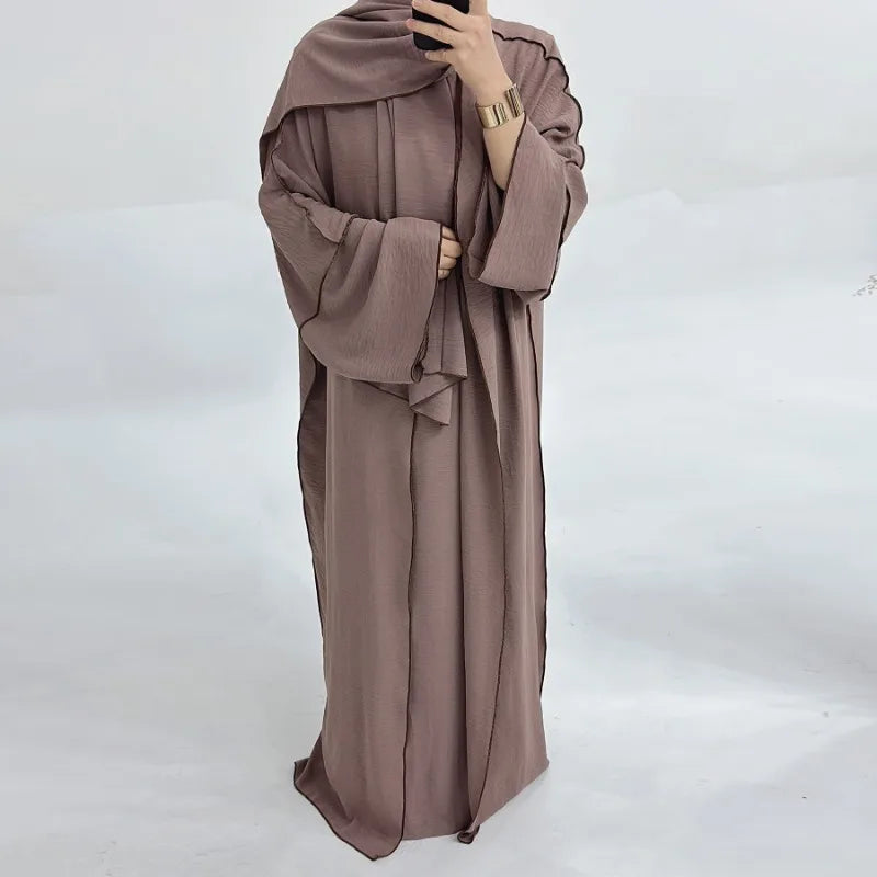Muslim Abaya3 Pieces Dress for Women Arab Plain Hijab Ramadan Islamic.