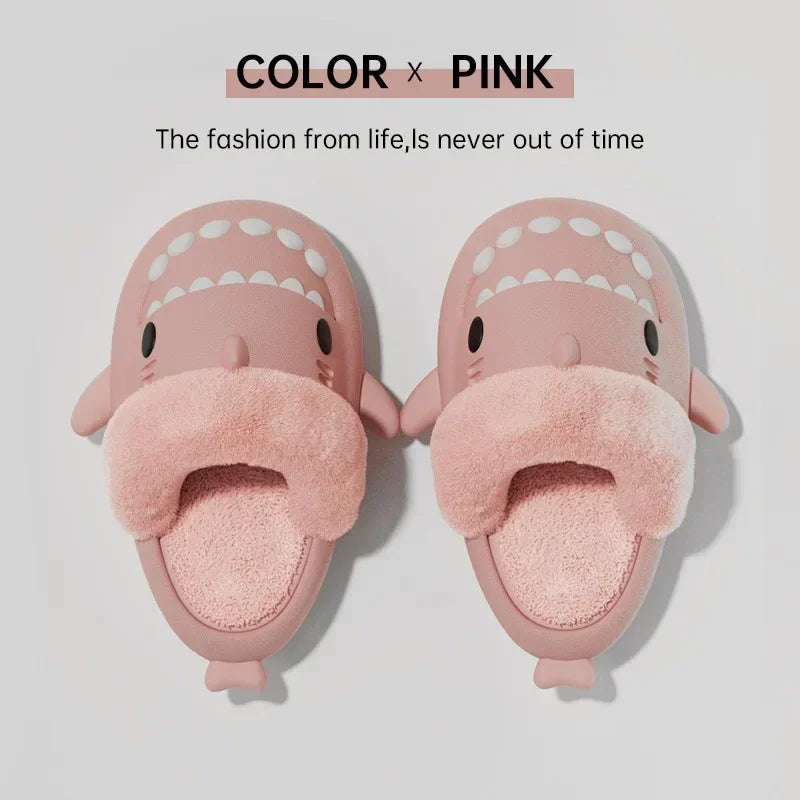 Women Shark Slippers Slides Platform Winter Warm Fluffy Sandal Home Cloud Clapper Soft Room Shoes Children Plush indoor Boy Girl