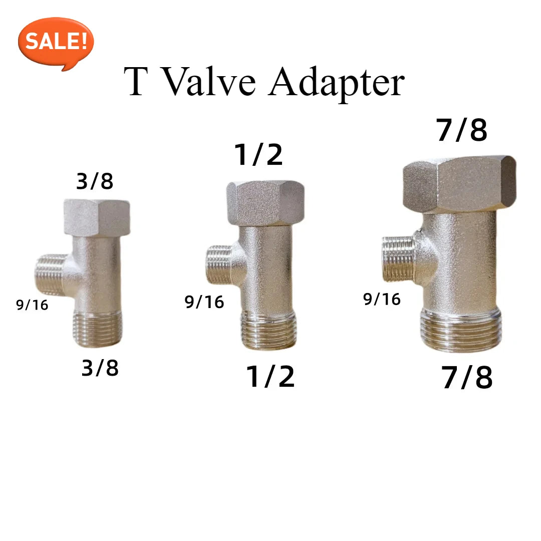 3 Way T Valve Adapter Connector Copper Brass 3/8 1/2 9/16 7/8  for Diverter Bath Toilet Bidet Sprayer Shower Head Water Pipes