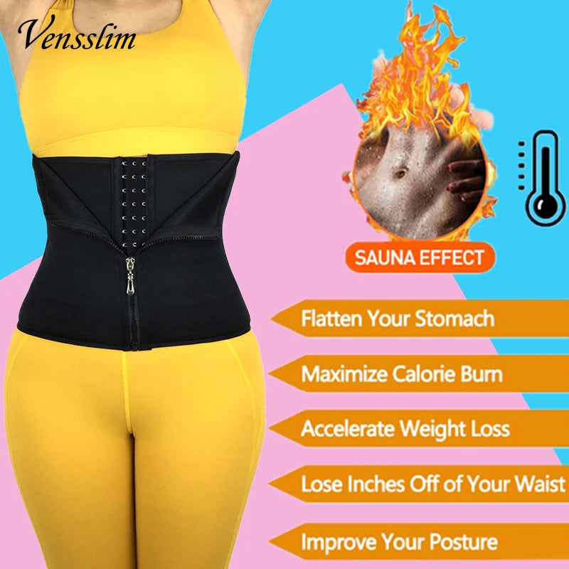 Vensslim Waist Trainer Tummy Control Wrap Women Zipper Slimming Girdle Body Shaper Belt Hpt Thermo Neoprene Sauna Sweat Cincher.