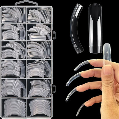 240PC Professional 3XL Extra Long Clear Square Nail Tips 12 Sizes Half Cover Acrylic Nails NO C CURVE Long Square Fake Nail Tips