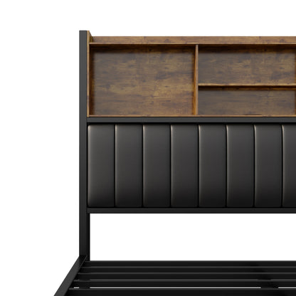 Lazyspace Bettgestell mit Schubladen 140 x 200 cm, gepolstertes Bett mit Lattenrost, Doppelbett mit LED-Kopfteil, Lattenrost aus Metall