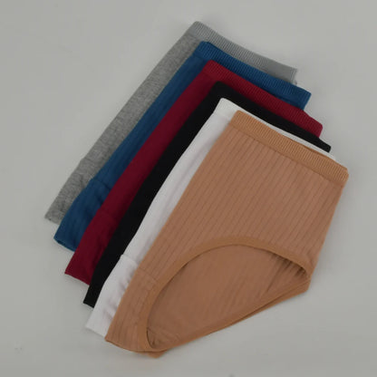 1pc Women's Cotton High Waist Panties – Vertical Stripe Plus Size Underwear Breathable Solid Lingerie Shorts Simple Lady Briefs.