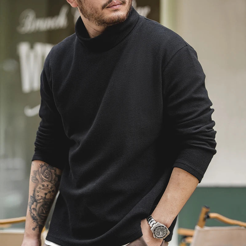 Maden Casual Gray Knitted Turtleneck Sweaters Men's Vintage 310g High Collar Waffle Pullovers Basic Fashion Black Warm Jumper.
