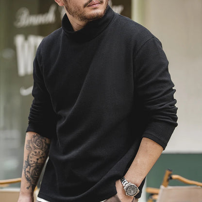 Maden Casual Gray Knitted Turtleneck Sweaters Men's Vintage 310g High Collar Waffle Pullovers Basic Fashion Black Warm Jumper.