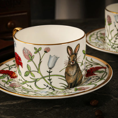 Russian Royal Porcelain Lomonosov Cartoon Rabbit Gold Plated Bone China Coffee Cup and Saucer Gift Box Gift Coffee Cup Set.