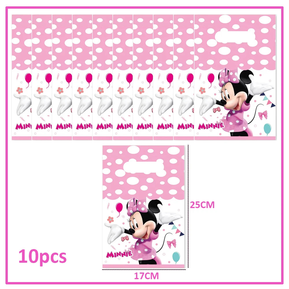 Disney Minnie Mouse Birthday Party Decoration Pink Minnie Paper Cups Plates Napkin Tablecloth Tableware Balloosn Baby Shower Kid
