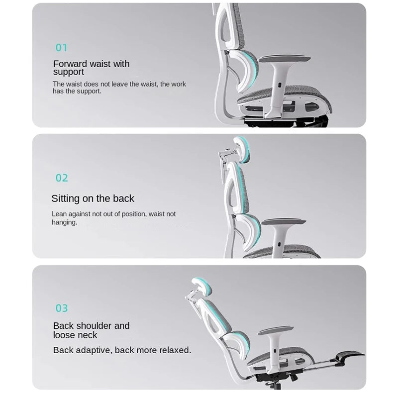 Ergonomischer Computerstuhl, Heimbüro, Lordosenstütze, Gaming-Stuhl, Liegestuhl aus Latex, atmungsaktives Mesh, 4D-verstellbare Armlehne