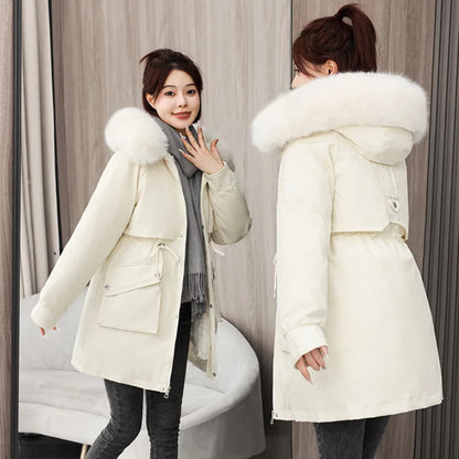 Winter dame Winter Stepp Mantel Abnehmbare Futter Pelz Kragen Gürtel Parka Jacke Für Frauen Verdickt Thermische frauen Mantel