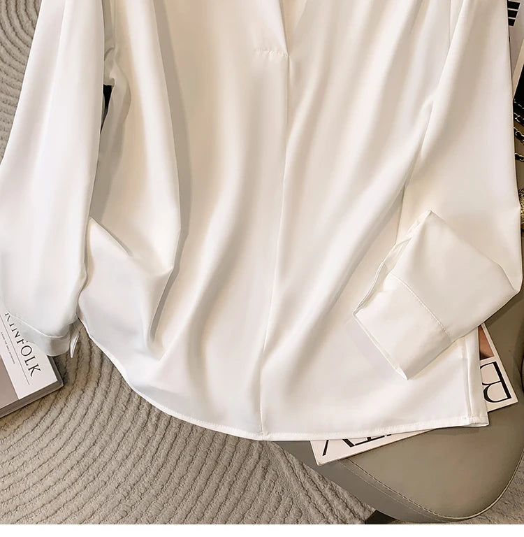 Big Size Women Shirts 2025 Spring Autumn Long Sleeve Office Lady V-Neck Solid Color Blouses Elegant and Youth Woman Tops.