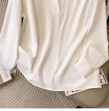 Big Size Women Shirts 2025 Spring Autumn Long Sleeve Office Lady V-Neck Solid Color Blouses Elegant and Youth Woman Tops.
