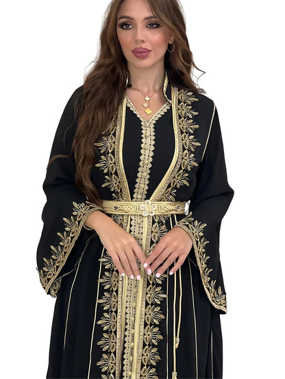Eid muslimische Frauen Party Stickerei Kleider 2 Stück Set Jalabiya Ramadan Islam Vestidos arabische Robe Marokko Dubai Abayas Kaftan.