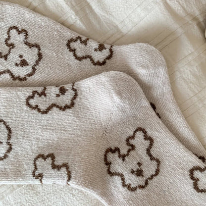 Christmas Gift Socks Women Winter Keep Warm Wool Socks Cute Bear Cartoon Happy Funny Kawaii Daily Streetwear Woman Floor Socks.