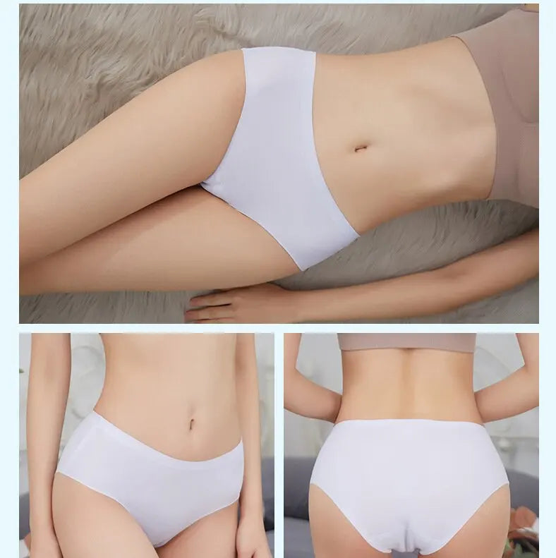 4PCS/Set Plus Size Women's Panties Solid Seamless Underwear Comfortable Breathable Ice Silk Sexy Lingerie Intimates Underpants.