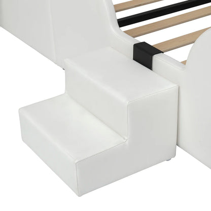 Cartoon süßes rosa Prinzessinnenbett, gepolstertes Bett, 90 x 200 cm, mit Kinderrutsche und zweistufiger Leiter, für Mädchenschlafzimmer