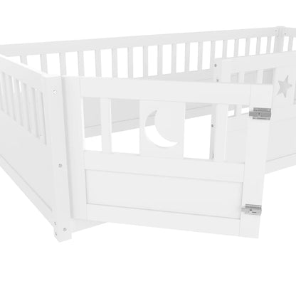 Panelbett 140 x 190 cm großes Kinderbett mit Gitter, Stern- und Monddekoration, ohne Gitter (ohne Matratze), minimalistischer Stil