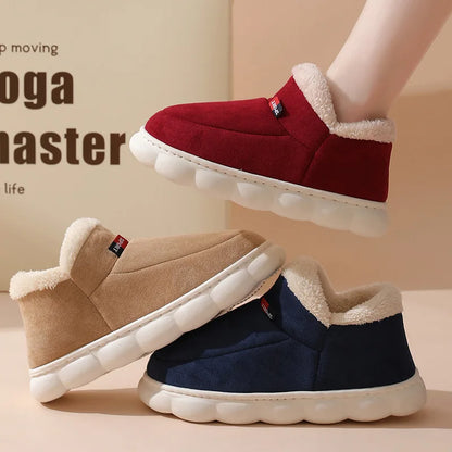 Bebealy New Winter Men Slippers Warm Cotton Shoes Men Indoor Fluffy Fuzzy Men Boots Outdoor Nonslip House Ankle Boots Shoes Men