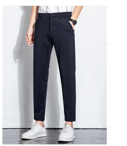 Summer Stretch Suit Pants Men Thin Business Solid Color Slim Ankle-Length Casual Formal Office Trousers Male Plus Size 28-38.