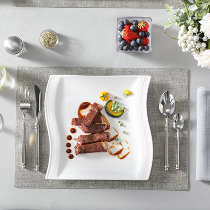 MALACASA 6/12 Piece Flora 10.25" Ivory White Porcelain China Ceramic Cream White Dinner Plates for Dinner/Cake/Beef/Pasta/Fruit.