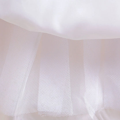 Mädchen Partykleider Weiß Langes Hochzeit Brautjungfer Prinzessin Kleid Abend Tüllkleid Abschlussball Klavier Performance Kleid