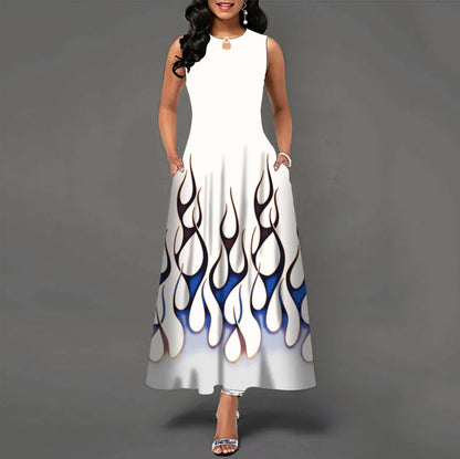 Blumendruck Neues lässiges ärmelloses langes Kleid Damen V-Ausschnitt bedrucktes Kleid Swing Bohemian Retro Kleider