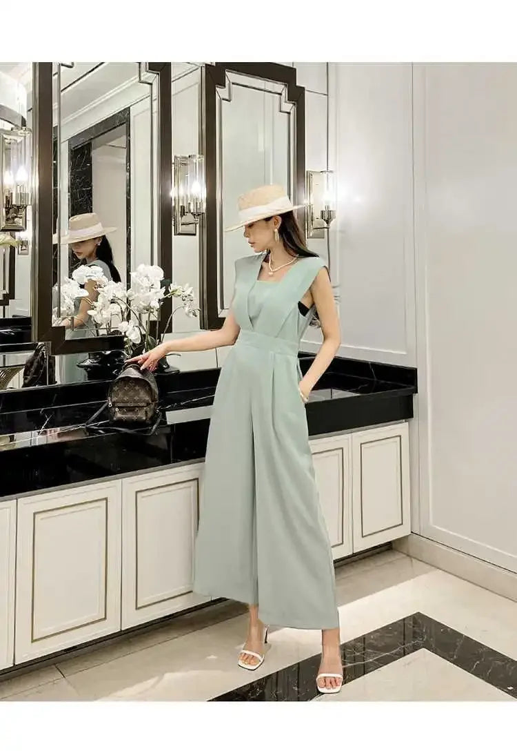 Slimming High Waist Wide Leg Pants Korean Style Fashionable Women's One-Piece Jumpsuit Summer New Arrival Simple Elegant