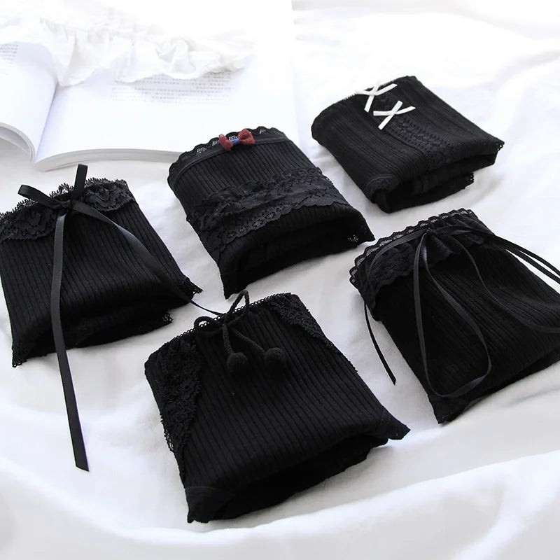Cotton Women's Sexy Panties Black Underwear Girls Briefs For Ladies Shorts Soft Breathable Lingerie Intimates Underpant 5Pcs/Set