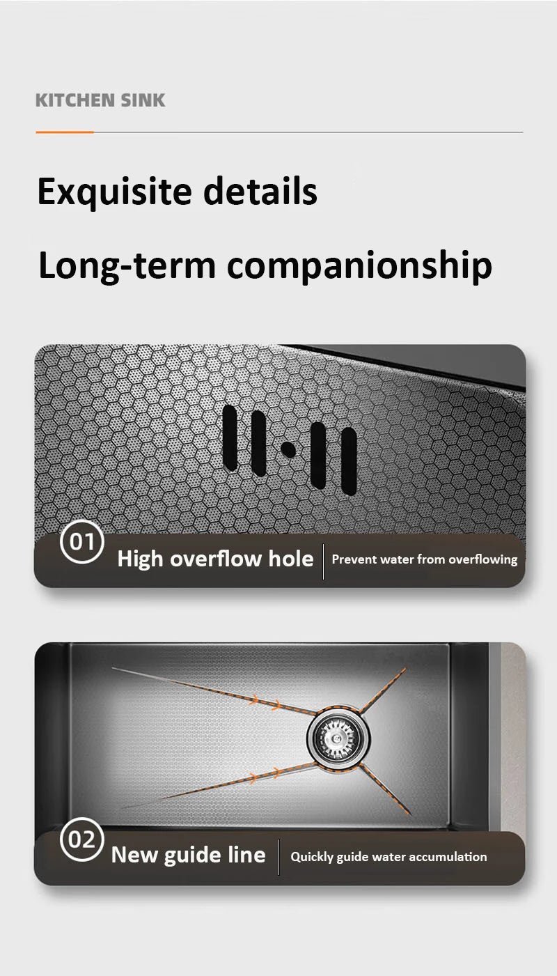 68x46cm Large Capacity Kitchen Sink Faucet Whale Waterfall Design Multifunctional Single Tank Home Appliance Fashionable