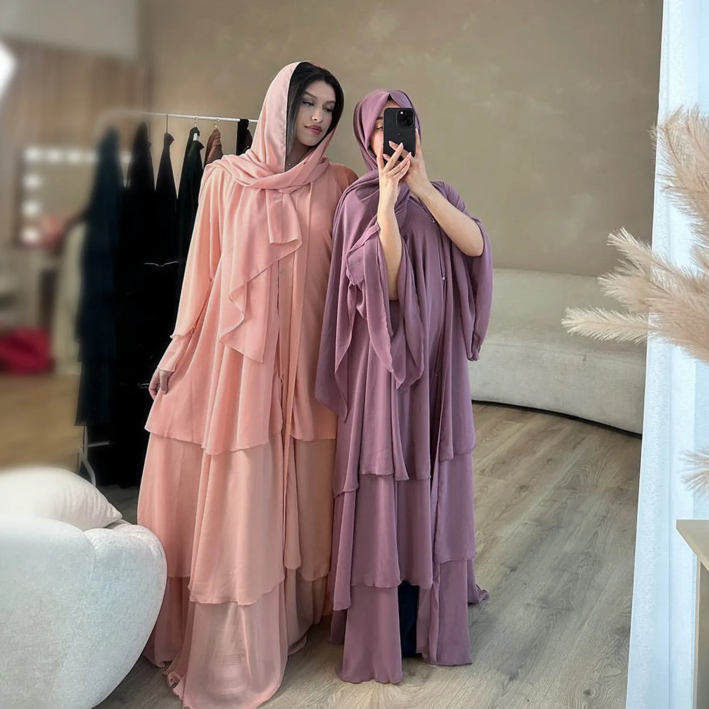 Eid Muslim Abaya for Women Chiffon 3 Layers Cake Party Cardigan Robe Jalabiya Dresses Ramadan Morocco Abayas Kaftan Vestidos.