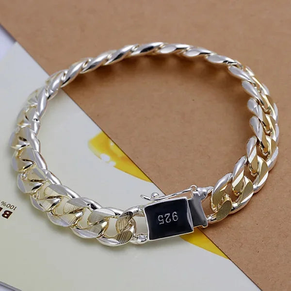 Fine 925 Sterling Silver Noble Nice Chain Solid Bracelet for Women Men Charms Party Gift Wedding Fashion Jewelry Hot Model.