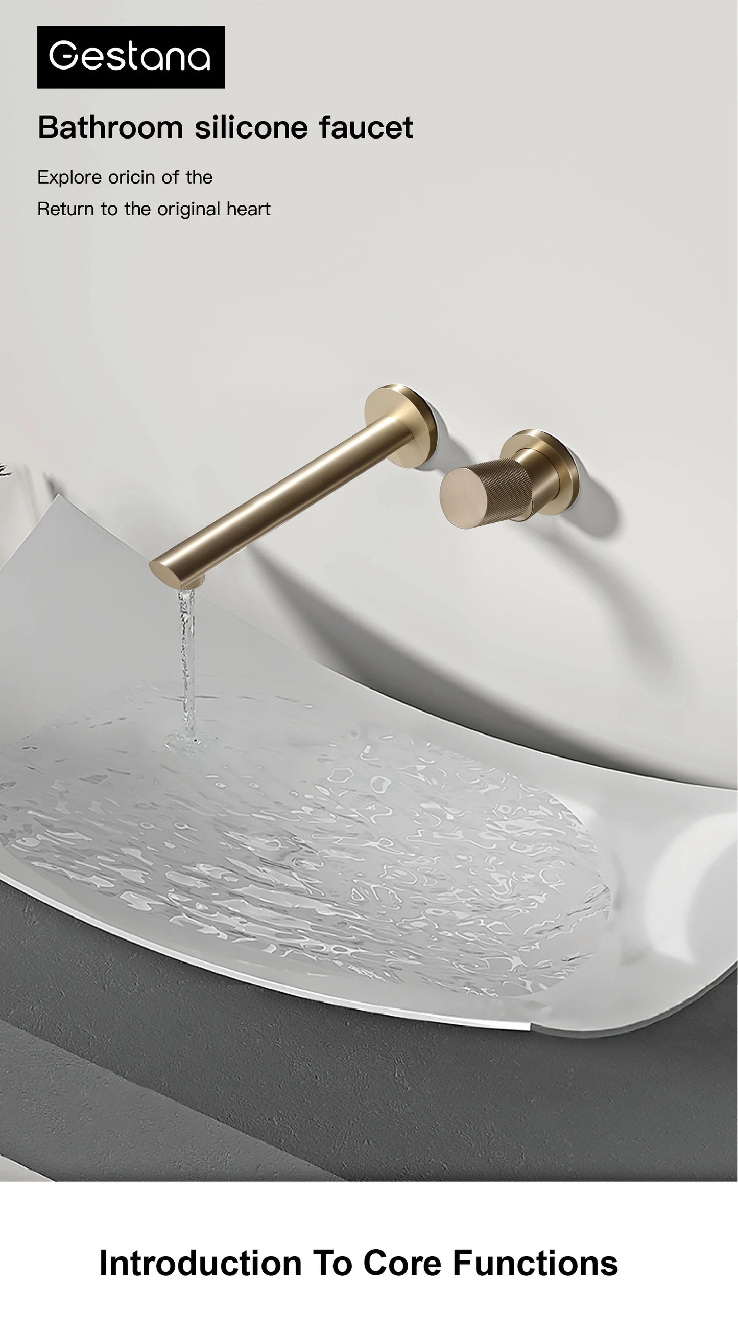 Luxury brushed gold brass wall mounted adjustable water volume bathroom faucet Embedded design for hot and cold water basin Tap