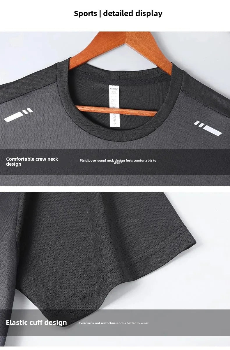 Men's Fitness Ice Silk Sports Suit Short Sleeve Training Room Basketball Morning Run Summer Outfit Shorts And T-shirt Set.