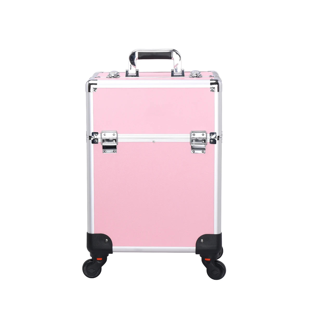 TravelRolling Makeup Train Case Large Capacity Cosmetic Trolley, Aluminum Professional Travel Case with Key.