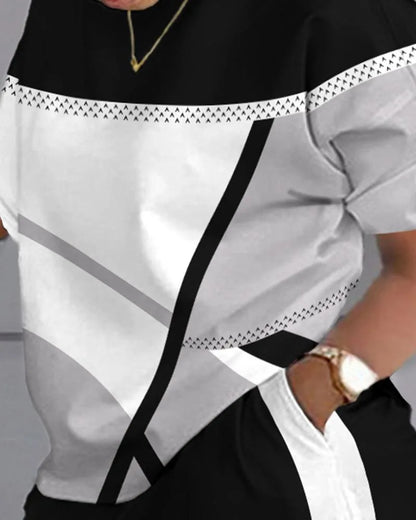 Women Casual Short Sleeve Outfit 2024 Summer Fashion Letter Printed O Neck Pocket Suit Female T Shirt Top Shorts Two Pieces Set.